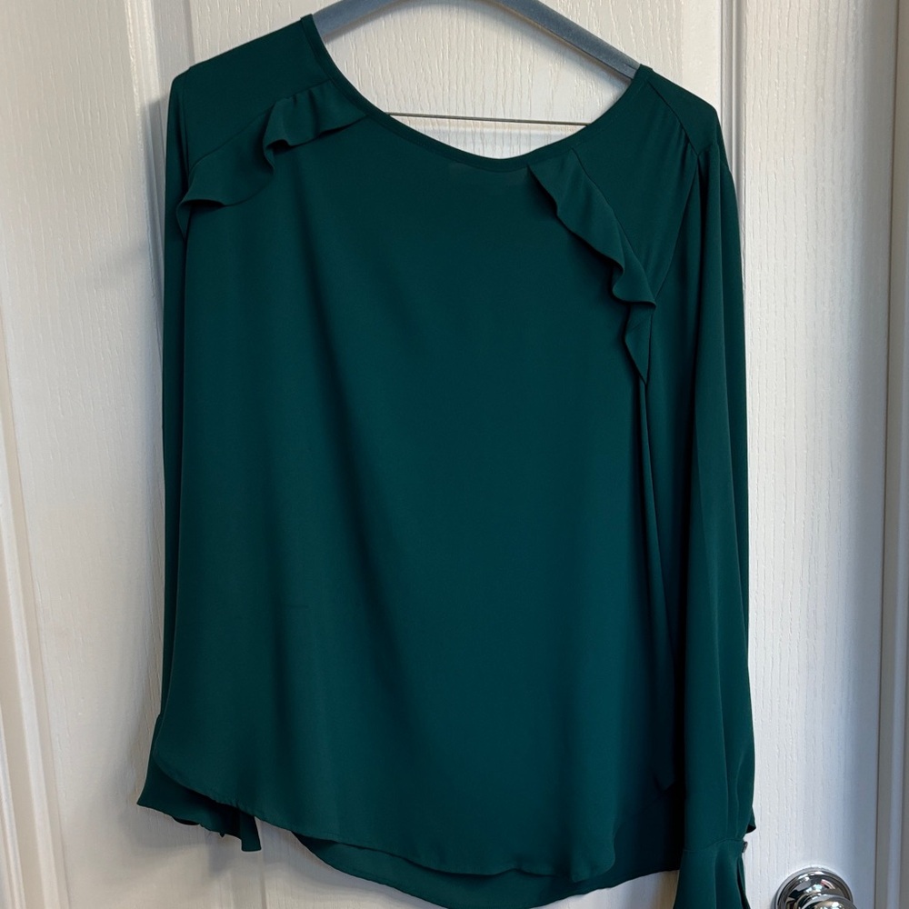 LOFT Teal Blouse with Ruffle Detail
